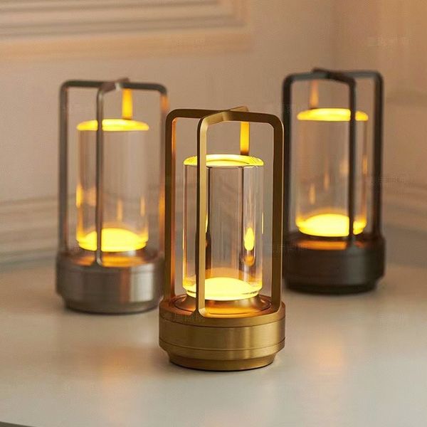 Rechargeable Crystal LED Lantern with Touch Dimmer & USB Port – Gold Silver Black Cordless Accent Lamp for Bedroom Nightstand Dining Table