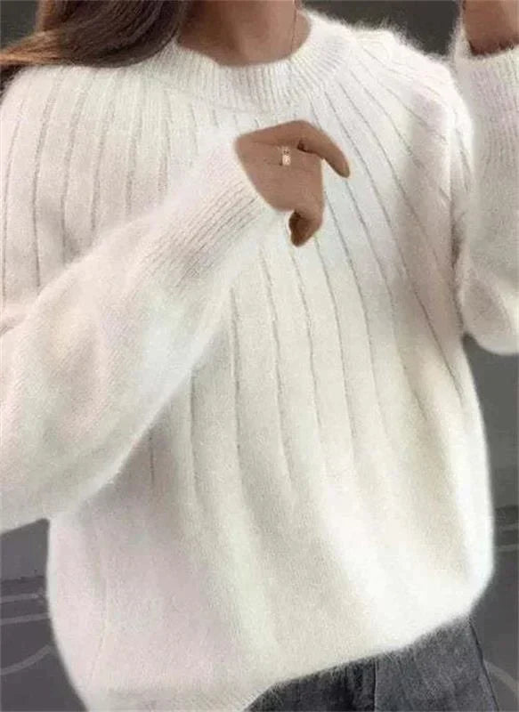 Luxe Cashmere Knit Sweater for Women – Soft Pullover Top for Fall & Winter, Versatile Everyday Layering Piece