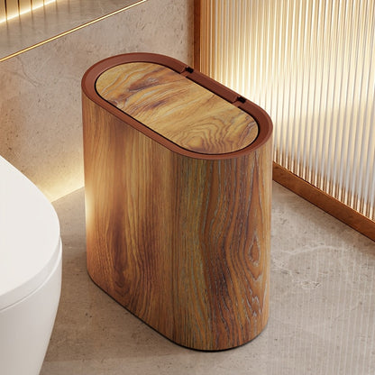 Waste Basket with Hinged Lid for Small Spaces – Oval Desktop Garbage Can for Bathroom, Bedroom, Office & Vanity