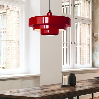 Hanging Iron Ceiling Fixture 14 Inch Layered Shade Height-Adjustable for Kitchen Dining Room Bedroom Modern Retro Downlight E27 Socket