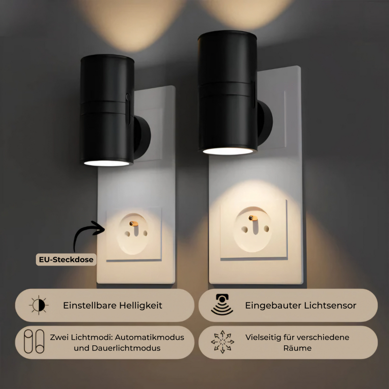 Plug-In Dimmable Night Light with Auto Sensor – Adjustable LED Wall Lamp for Bedroom, Hallway & Bathroom