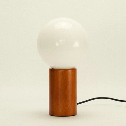 Spherical Glass Shade Nightstand Light 11 in Natural Wood Base Bedside Reading Lamp Retro Accent Illumination for Bedroom Living Room Office
