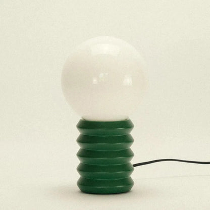 Frosted Globe Accent Lamp 11-Inch Wood Base Bedside Lighting Green Red Retro Style Bedroom Nightstand Living Room Home Office