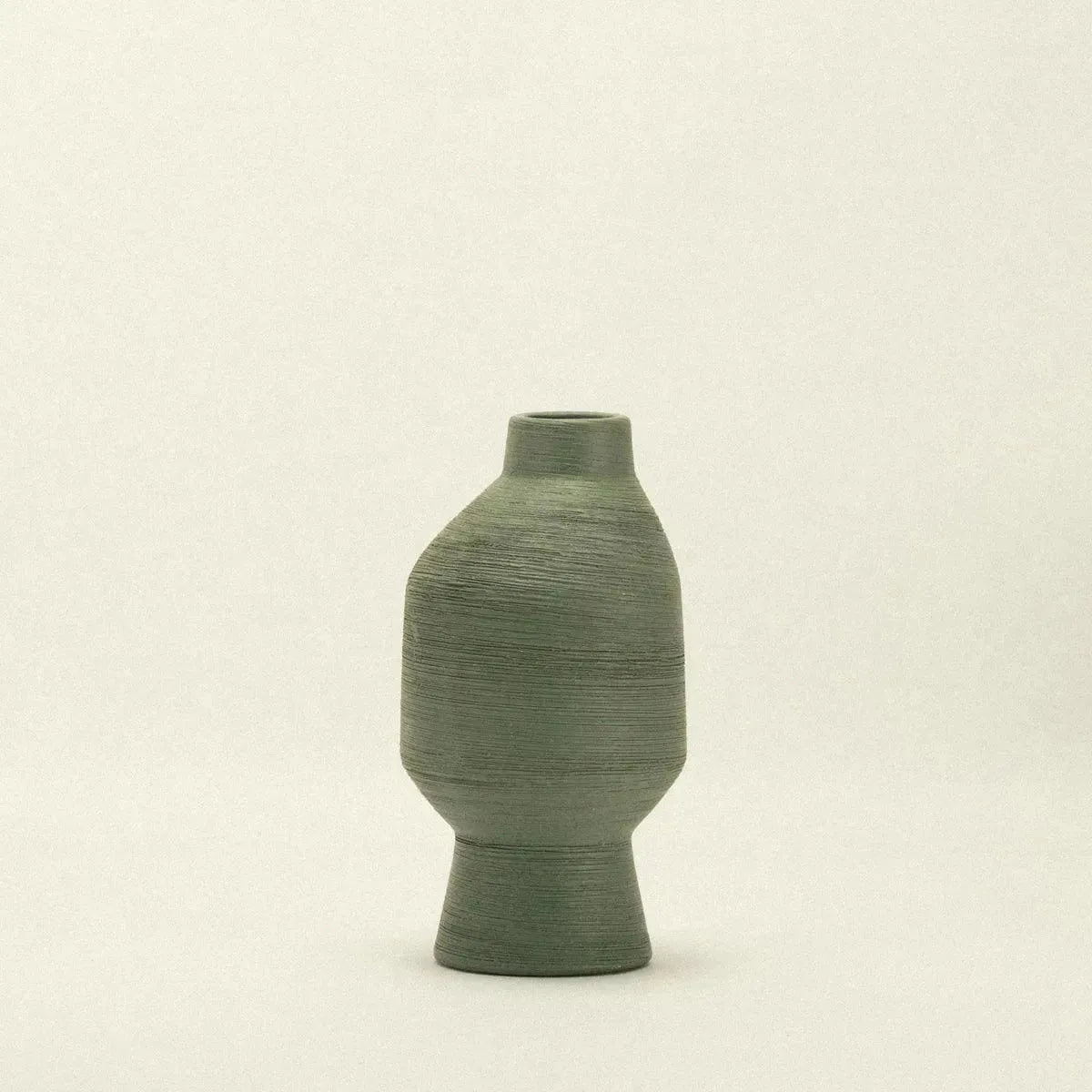 Handcrafted Pottery Vessel with Irregular Contour 7.9 Inches Sage Finish for Mantels Coffee Tables Botanical Stems Modern Farmhouse Nordic D