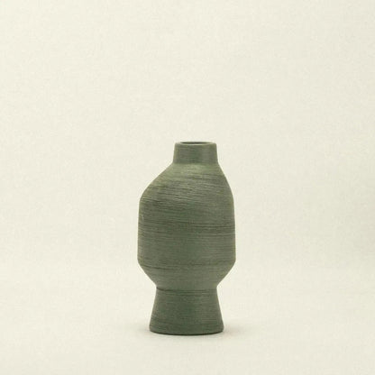 Handcrafted Pottery Vessel with Irregular Contour 7.9 Inches Sage Finish for Mantels Coffee Tables Botanical Stems Modern Farmhouse Nordic D