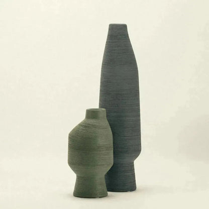 Handcrafted Pottery Vessel with Irregular Contour 7.9 Inches Sage Finish for Mantels Coffee Tables Botanical Stems Modern Farmhouse Nordic D