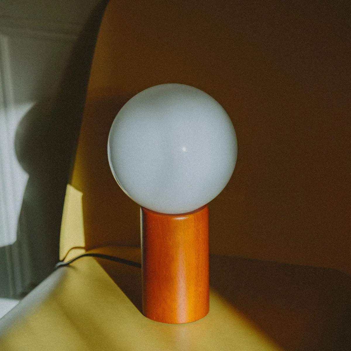 Spherical Glass Shade Nightstand Light 11 in Natural Wood Base Bedside Reading Lamp Retro Accent Illumination for Bedroom Living Room Office