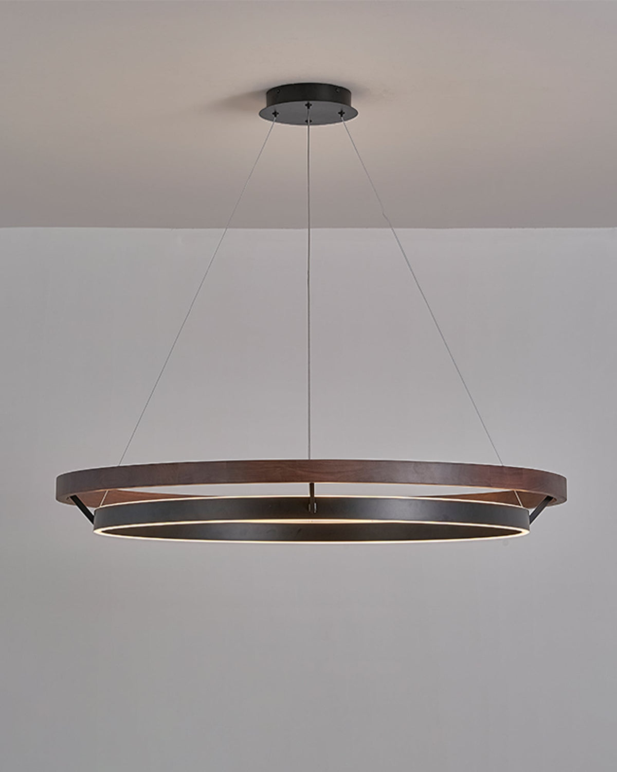 Circular Wood Ring Chandelier with LED Lighting 24-47 Inches Adjustable Height Farmhouse Dining Room Kitchen Island Ceiling Fixture