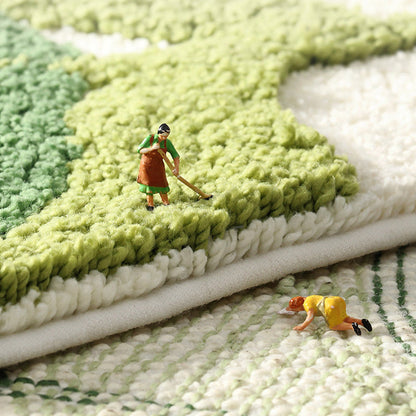 Orelia Washable Area Rug - Green Leaf Print, Soft Non-Slip