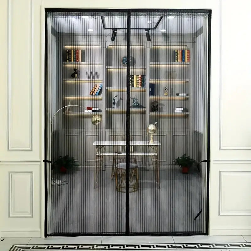 Magnetic Mesh Screen Door Self-Closing Hands-Free Entry Insect Protection Summer Ventilation Black White 31-47 in Patio Balcony RV Home