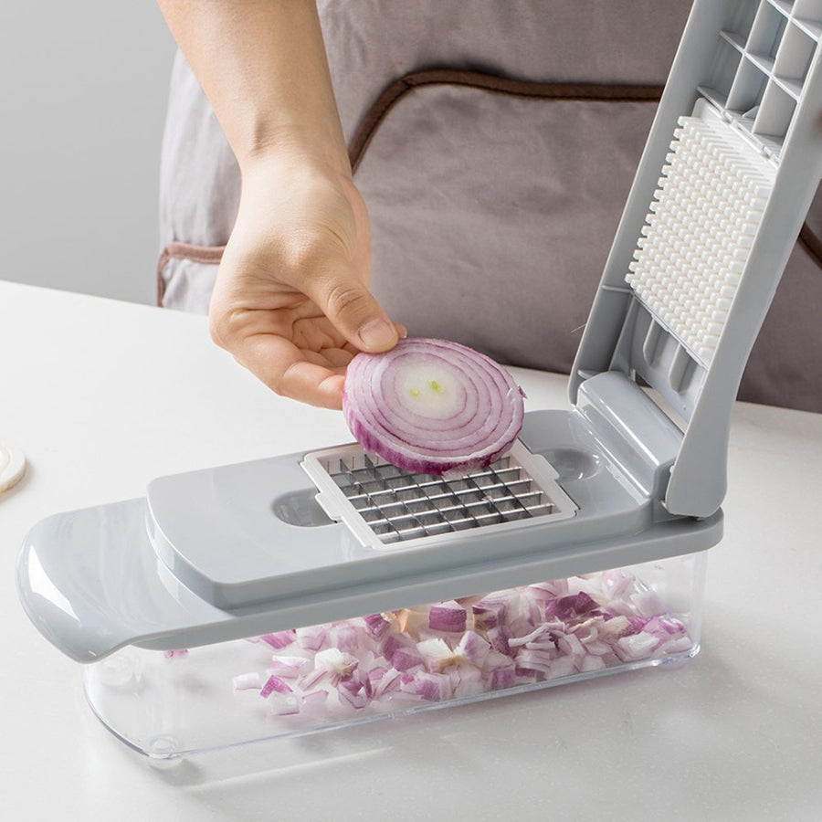 Kitchen Slicer Dicer with 4 Interchangeable Blades for Vegetables, Fruits, Onions and Salads | Compact Manual Food Prep Tool for Home Cookin