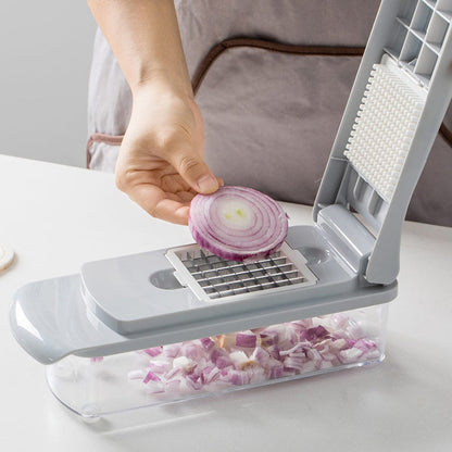 Kitchen Slicer Dicer with 4 Interchangeable Blades for Vegetables, Fruits, Onions and Salads | Compact Manual Food Prep Tool for Home Cookin
