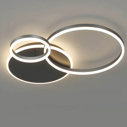 Multi-Ring LED Flush Mount Fixture Black Aluminum 39 in Contemporary Overhead Light for Bedroom Living Room Dining Area Integrated Lighting