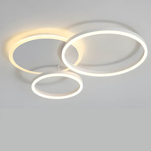 Multi-Ring LED Flush Mount Fixture Black Aluminum 39 in Contemporary Overhead Light for Bedroom Living Room Dining Area Integrated Lighting