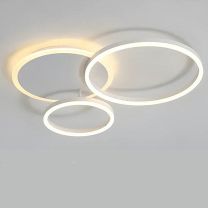 Multi-Ring LED Flush Mount Fixture Black Aluminum 39 in Contemporary Overhead Light for Bedroom Living Room Dining Area Integrated Lighting