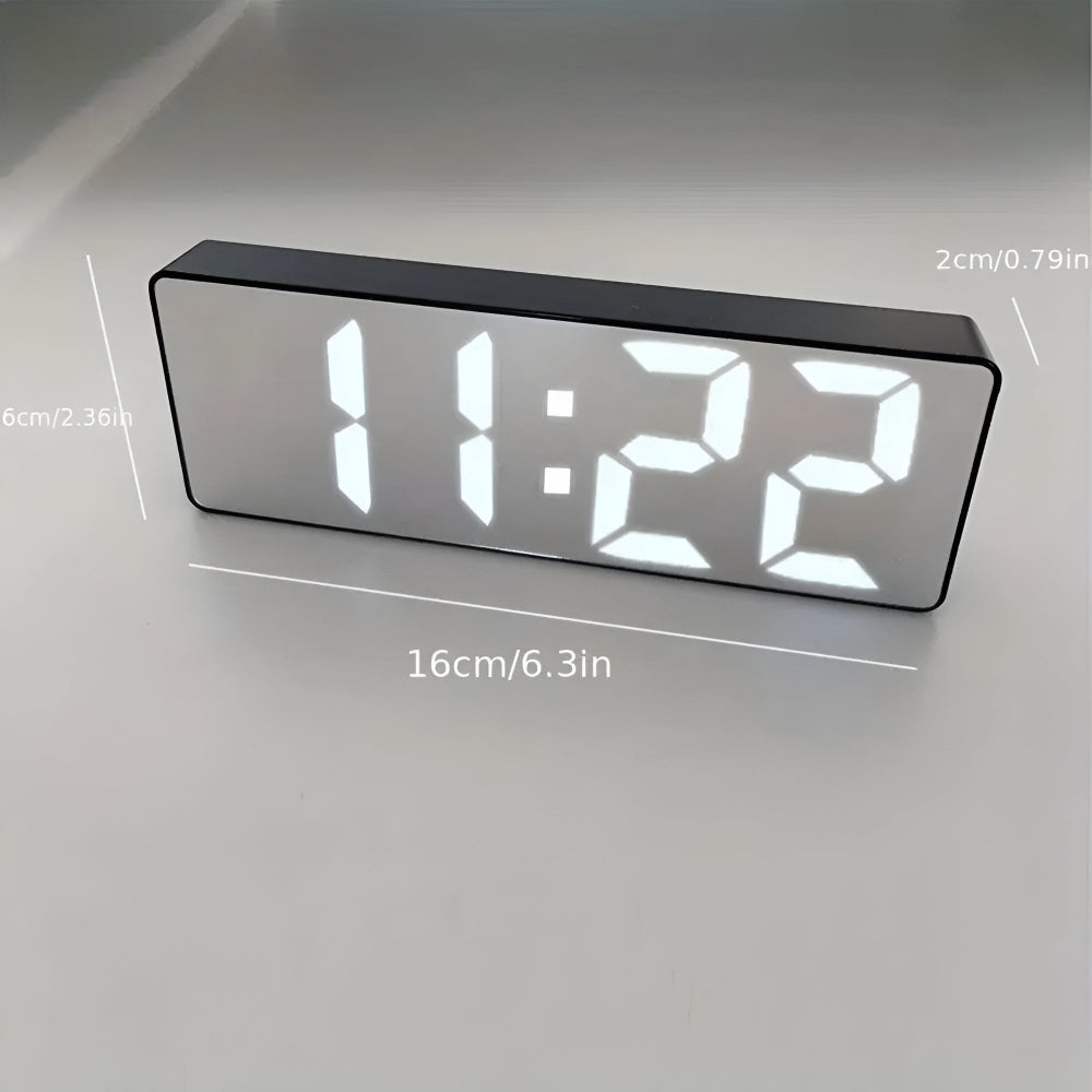 LED Alarm Clock with Mirror Display Temperature Date 12/24 Hour Format Snooze Battery USB Powered Nightstand Bedroom Office Desktop