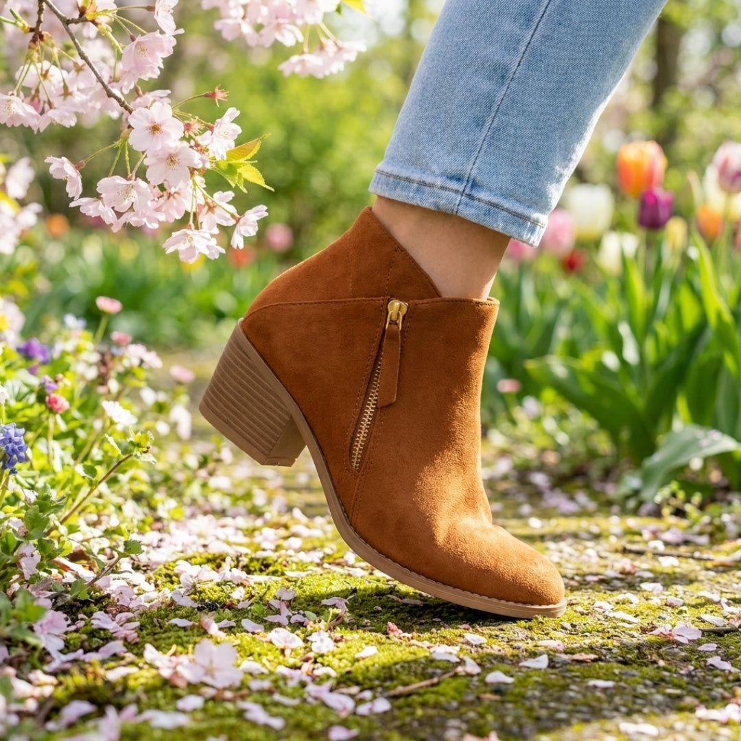 Women's Pointed-Toe Ankle Boots with Block Heel – Side Zip Bootie for Work, Casual & Evening Wear