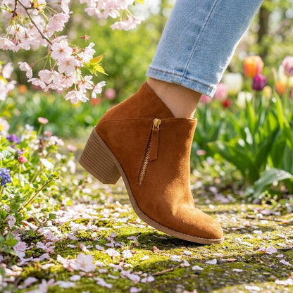 Women's Pointed-Toe Ankle Boots with Block Heel – Side Zip Bootie for Work, Casual & Evening Wear