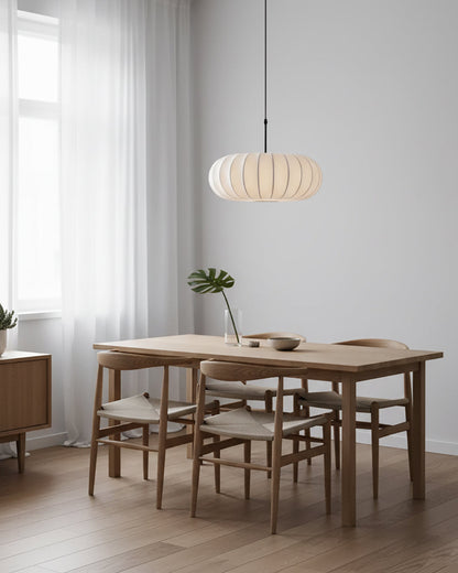 Hanging Ceiling Light with Cloth Shade for Dining Room & Kitchen – Adjustable Height, E26 Socket, Dimmable – 12 in White Fixture for Modern