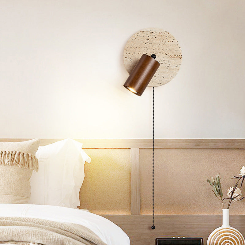 Rotatable Travertine Stone Sconce 7 Inch Adjustable Bedside Reading Light Warm LED Wall Mount Task Lighting Fixture for Bedroom Living Room