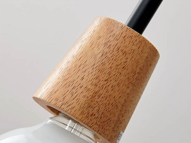 Hanging Ceiling Fixture Glass and Wood Shade Adjustable Cord E26 Socket for Bedroom Den Kitchen Dining Room Hallway