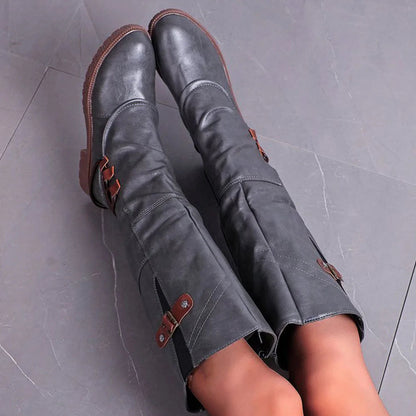Mid-Calf Side Zip Leather Boots for Women – Weather-Resistant Fall & Winter Footwear