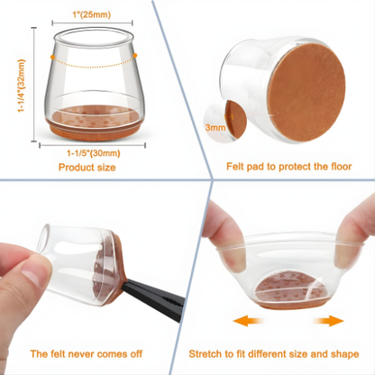 Furniture Leg Caps Clear Silicone with Felt Pads for Floor Protection on Hardwood, Tile, Laminate | Chair Table Feet Covers Anti-Scratch