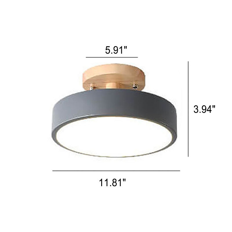Wooden Circle Flush Mount LED Ceiling Light for Bedroom, Hallway & Living Room - Modern Wood Grain Design