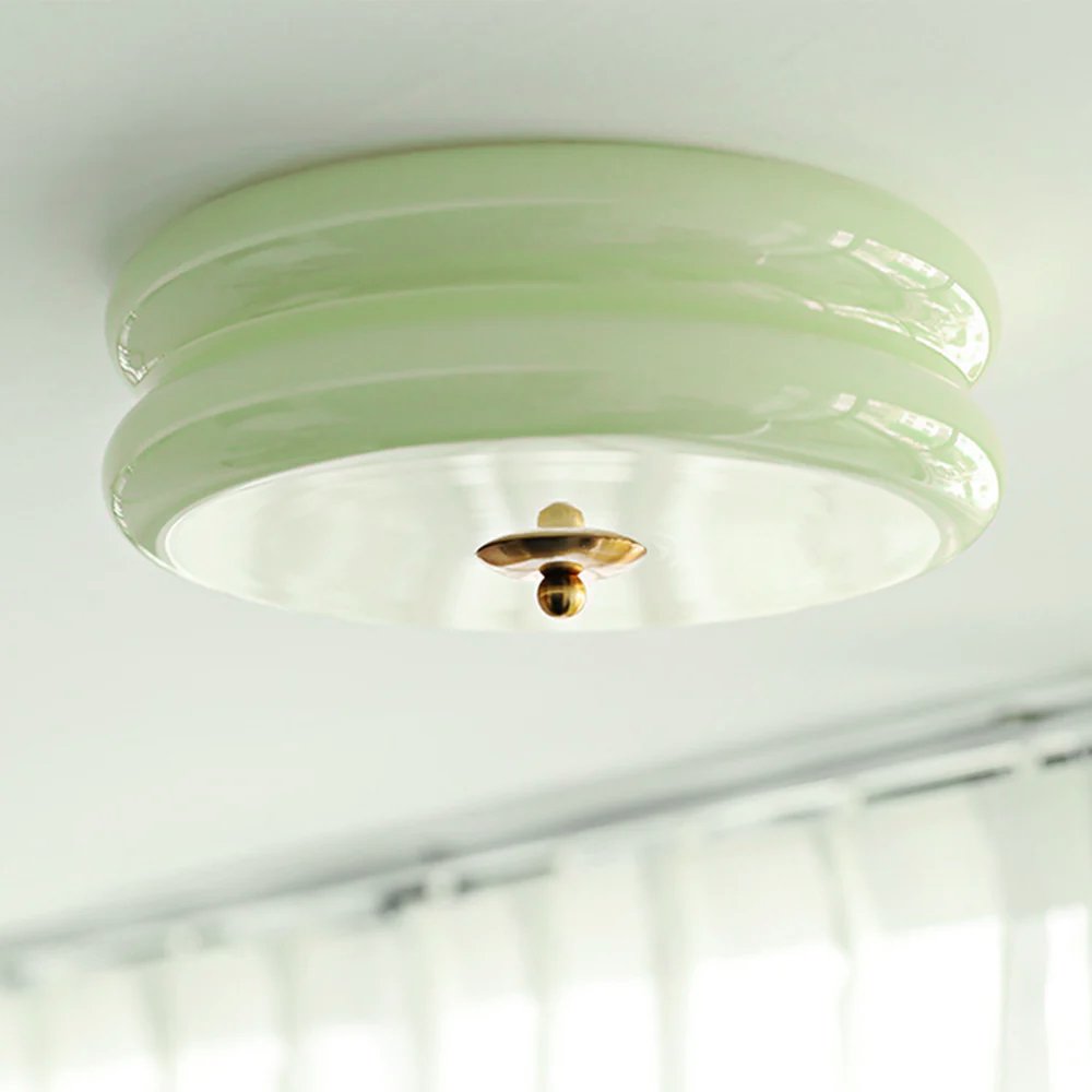 Round Flush Mount LED Fixture with 3 Color Temperatures Glass Metal 5 in Height for Bedroom Dining Room Kitchen Adjustable Kelvin Switch Mod