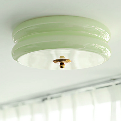 Round Flush Mount LED Fixture with 3 Color Temperatures Glass Metal 5 in Height for Bedroom Dining Room Kitchen Adjustable Kelvin Switch Mod