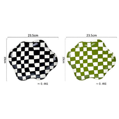 Cleo Checkered Plate - Durable Ceramic, Wavy Checkerboard Tray