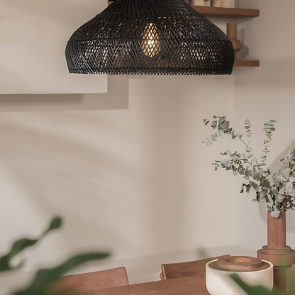 Woven Bamboo Hanging Light 24 Inch Natural Shade Adjustable Cord E26 Socket Boho Farmhouse Ceiling Fixture for Dining Room Kitchen Island Li