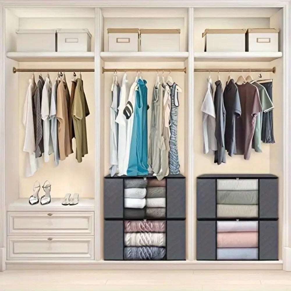 Foldable Garment Organizer with Clear Window & Handles for Closet Bedroom Dorm Storage Large Capacity Space Saver Bin
