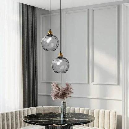 Textured Glass Globe Hanging Light 7.9 Inch Dining Room Island Fixture Adjustable Height Modern Sphere Pendant Minimalist Ceiling Lamp for K