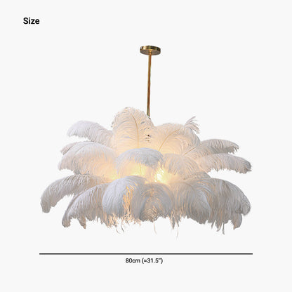 Feathered Ceiling Light White 31 in Adjustable LED Hanging Fixture for Bedroom Living Room Dining Room Statement Decor