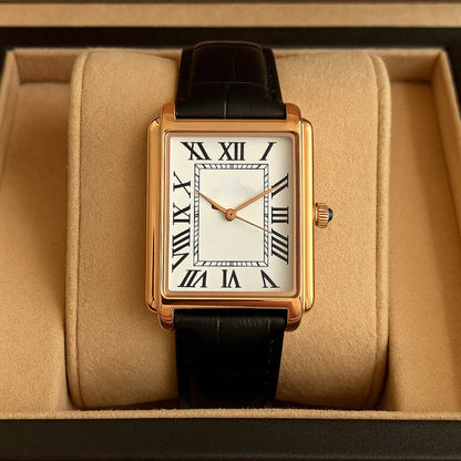 Mens Watches Square Dress Watch for Men with Roman Numeral Dial, Classic Leather Strap Quartz Watch Analog for Formal Wear