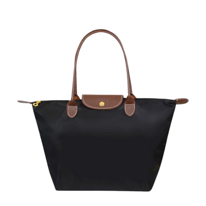 Water-Resistant Nylon Tote Bag with Leather Accents – Spacious Shoulder Carryall for Work, Travel & Everyday Use