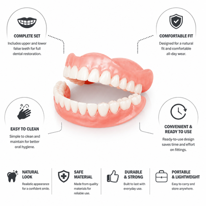 Easy-Clean Removable Upper & Lower Denture Set (2 Pieces)