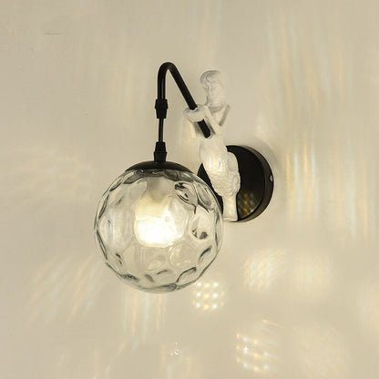 Mermaid Glass Globe Wall Light Fixture Metal Resin Single Sconce Coastal Décor for Bedroom Living Room Hallway Bathroom E26 Hardwired