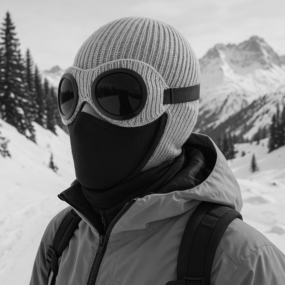 Knit Beanie with Flip-Down Goggles – Windproof Winter Hat for Outdoor Activities