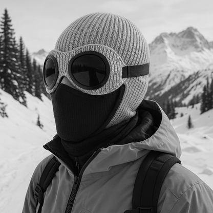 Knit Beanie with Flip-Down Goggles – Windproof Winter Hat for Outdoor Activities