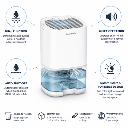 Quiet 2-in-1 Dehumidifier & Air Purifier (Auto Shut-Off)