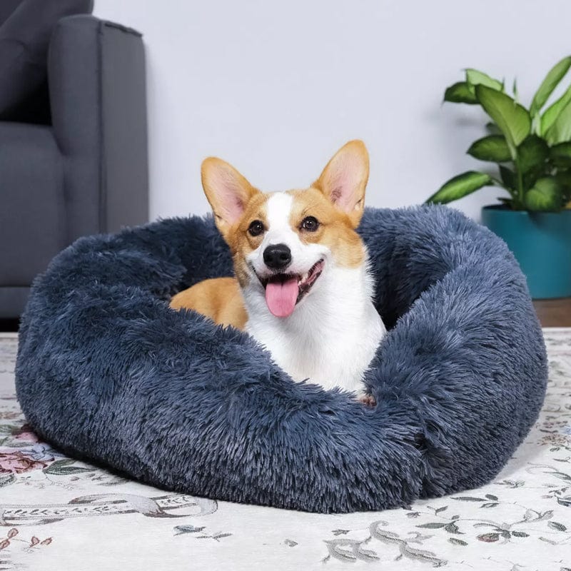 Round Raised-Edge Pet Bed with Plush Faux Fur Fill for Dogs & Cats