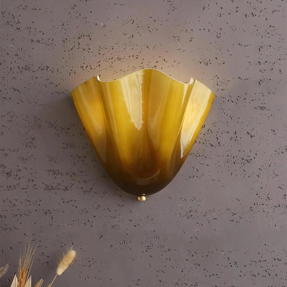 Shell-Inspired Glass Sconce 11 Inch Wide Vintage Iron Bedside Fixture Warm Ambient Hallway Lighting E14 Base Brown Green Beige Tinted Shade