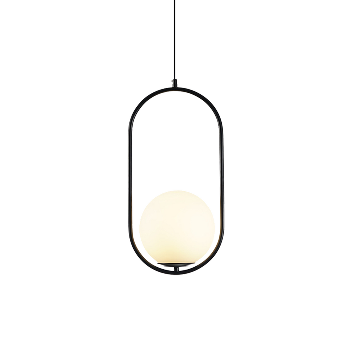 Curved Glass Hanging Fixture with Metal Frame – 15W Suspended Lighting for Contemporary Interiors – Amber Globe Shade Ceiling Mount for Dini