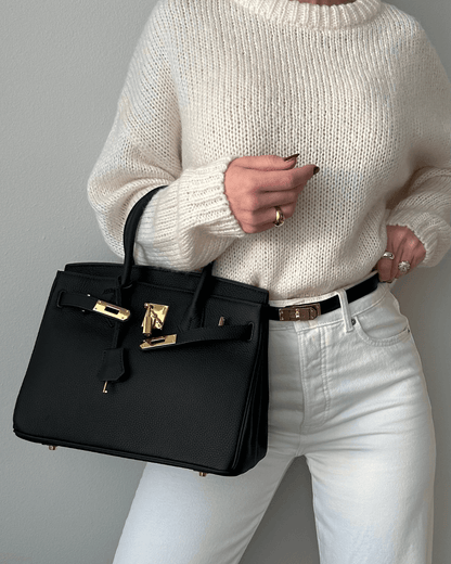 Womens Purse with Gold Lock, Leather Shoulder Bag with Detachable Strap, Womens Handbag for Work and Everyday Use