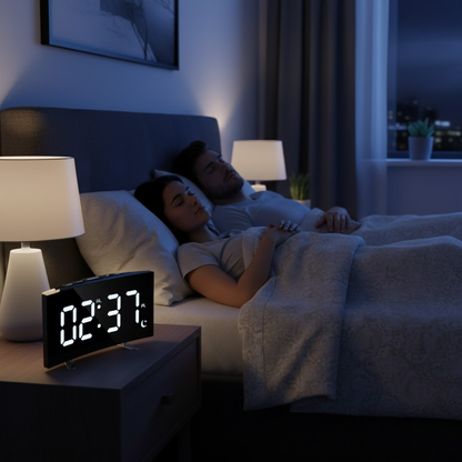 USB-Powered LED Alarm Clock with Curved Screen 6.7 × 2.8 × 1.2 Inches Battery Backup Nightstand Clock Large Display for Bedroom Office Deskt