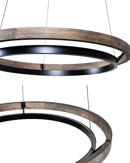 Circular Wood Ring Chandelier with LED Lighting 24-47 Inches Adjustable Height Farmhouse Dining Room Kitchen Island Ceiling Fixture