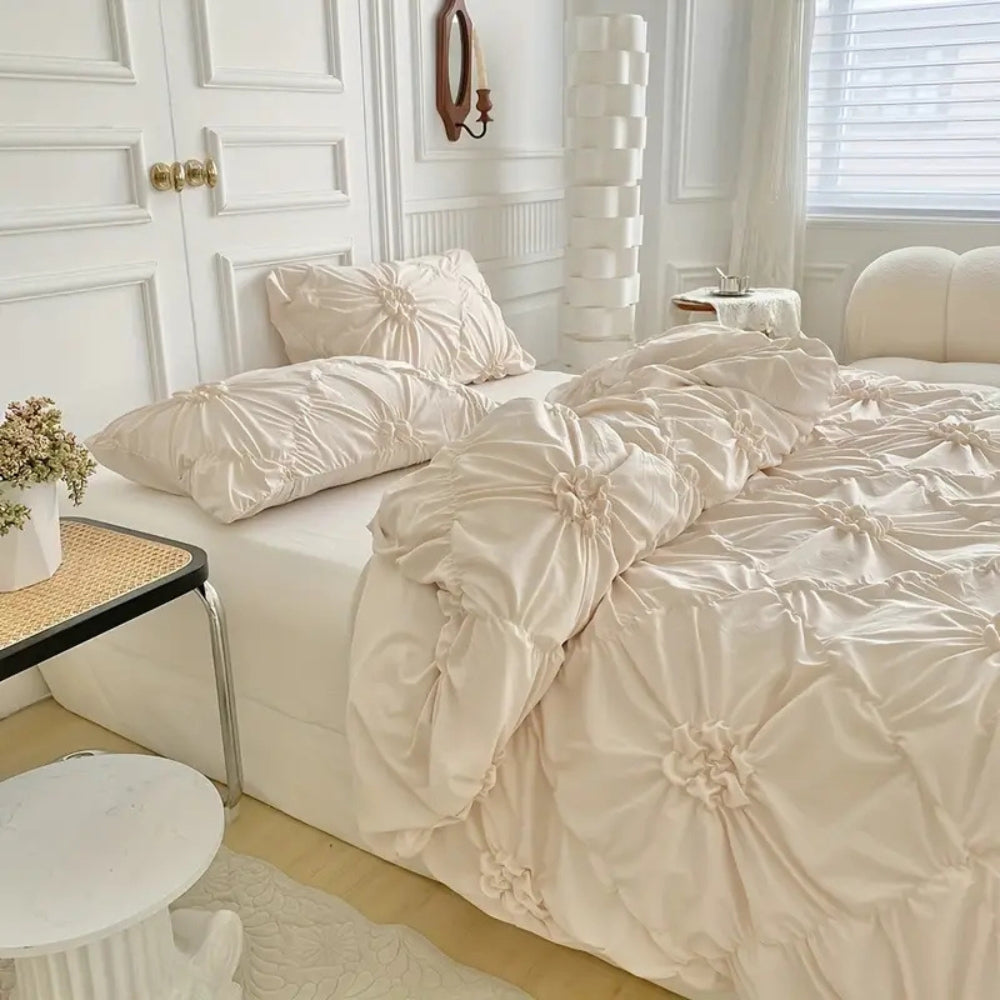 Textured Pinch Pleat Duvet Cover Set with Pillowcases – Soft Microfiber Bedding with Zipper & Corner Ties for Twin, Full, Queen & King Beds