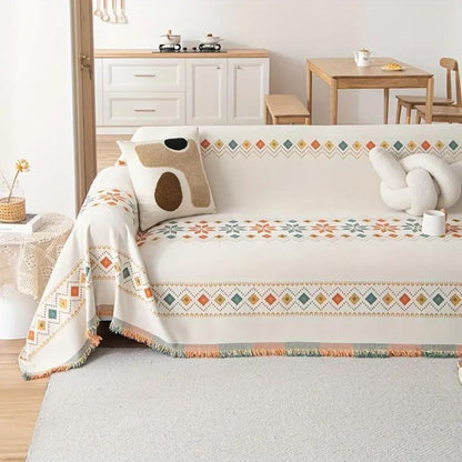 Chenille Throw Blanket with Tassels – Soft Microfiber Sofa Cover for Living Room, Bedroom & Office Décor